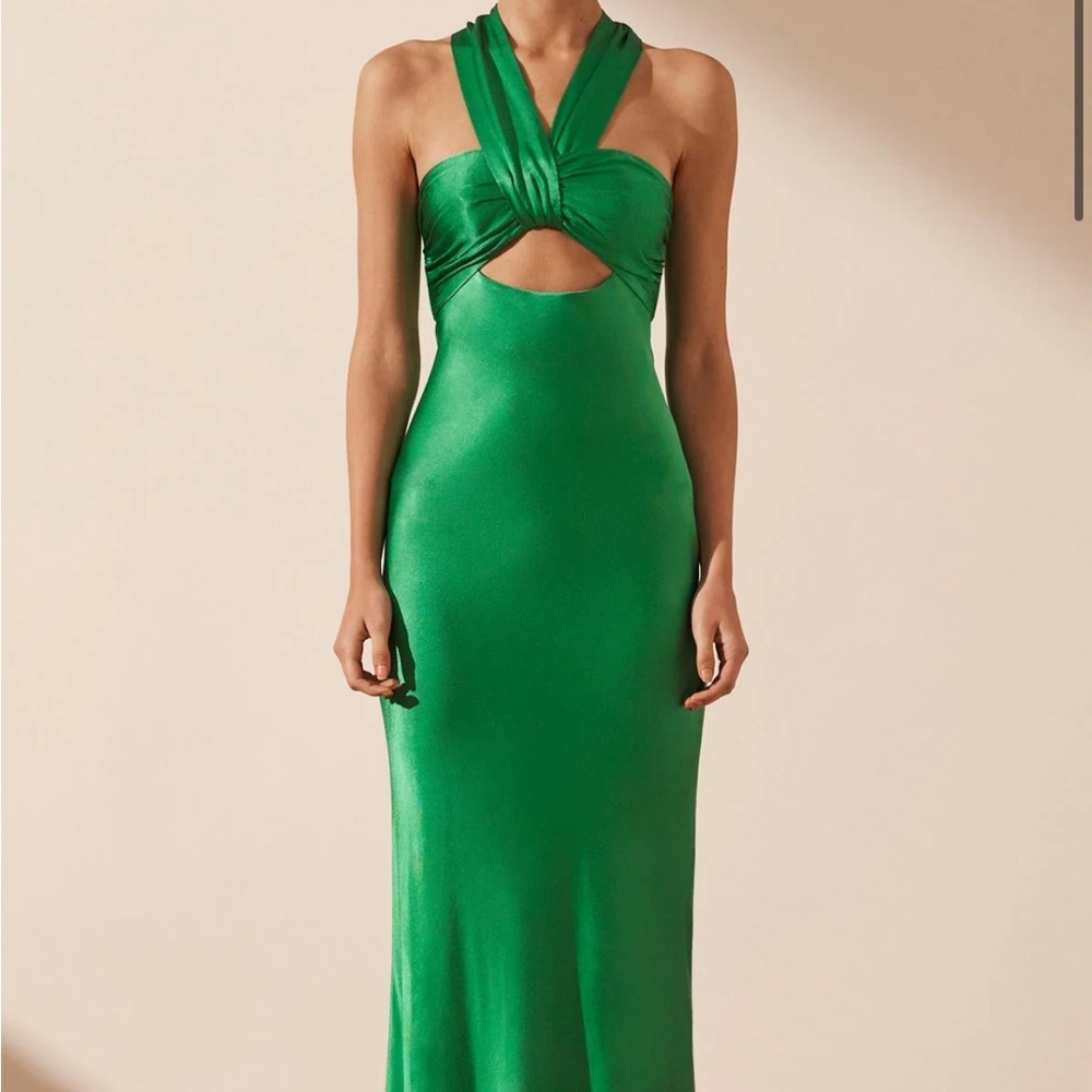 Lana Ruched Halter Midi Dress - Tree Green